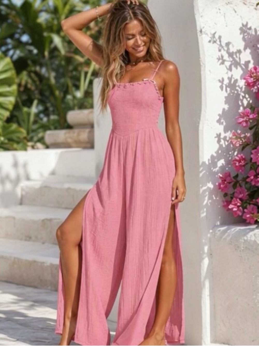 🌷 Sim & Sam 🌷 100% Cotton Light Pink Jumpsuit Split Wide Leg Romper NWT